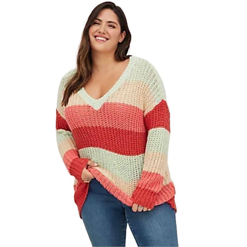 Torrid multi striped V-neck pullover oversized sweater size 1X